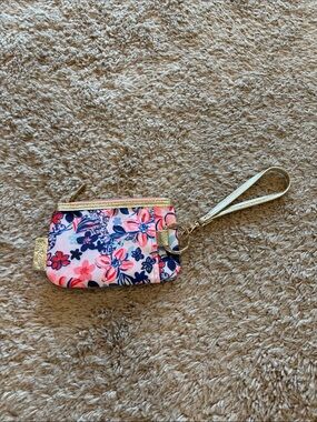 Lilly Pulitzer Floral Wristlet Key Pouch in Pink and Navy